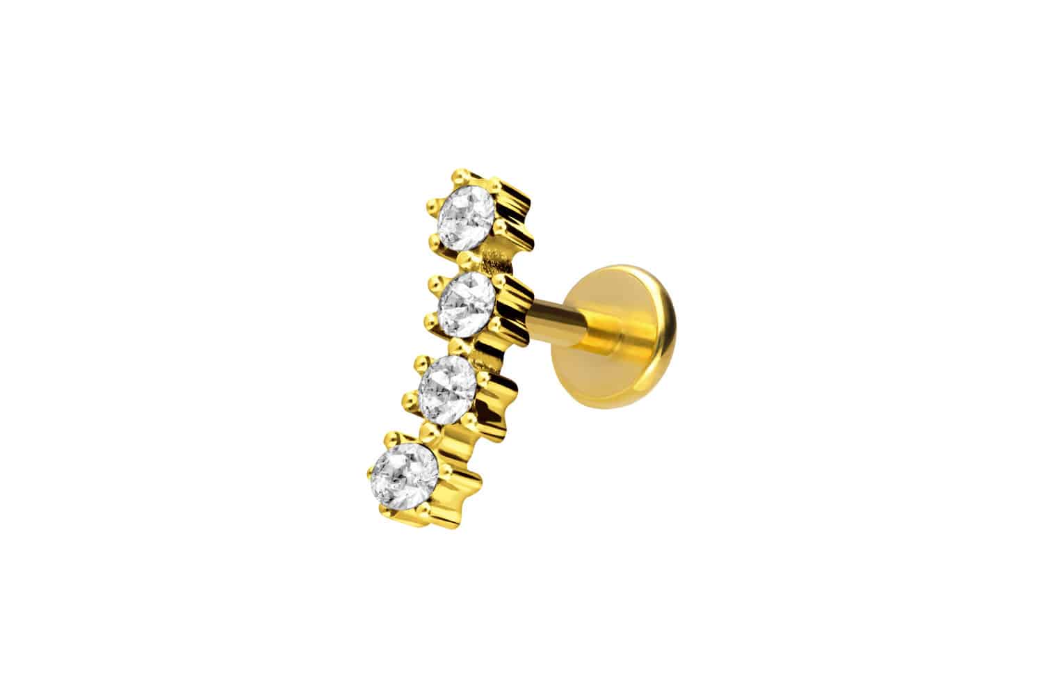 Titan Labret Piercing mit Push Fit 4 EINGEFASSTE KRISTALLE